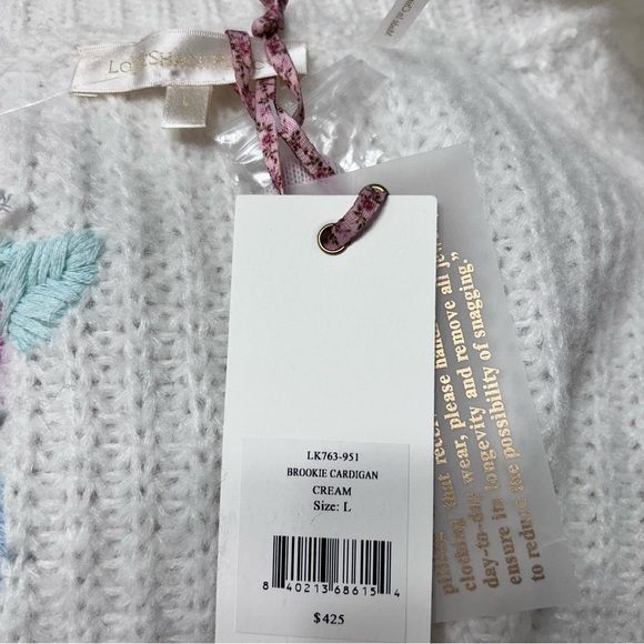 LoveShackFancy Embroidered Floral Button-Front Cardigan – Ivory, Size L - Picture 6 of 8